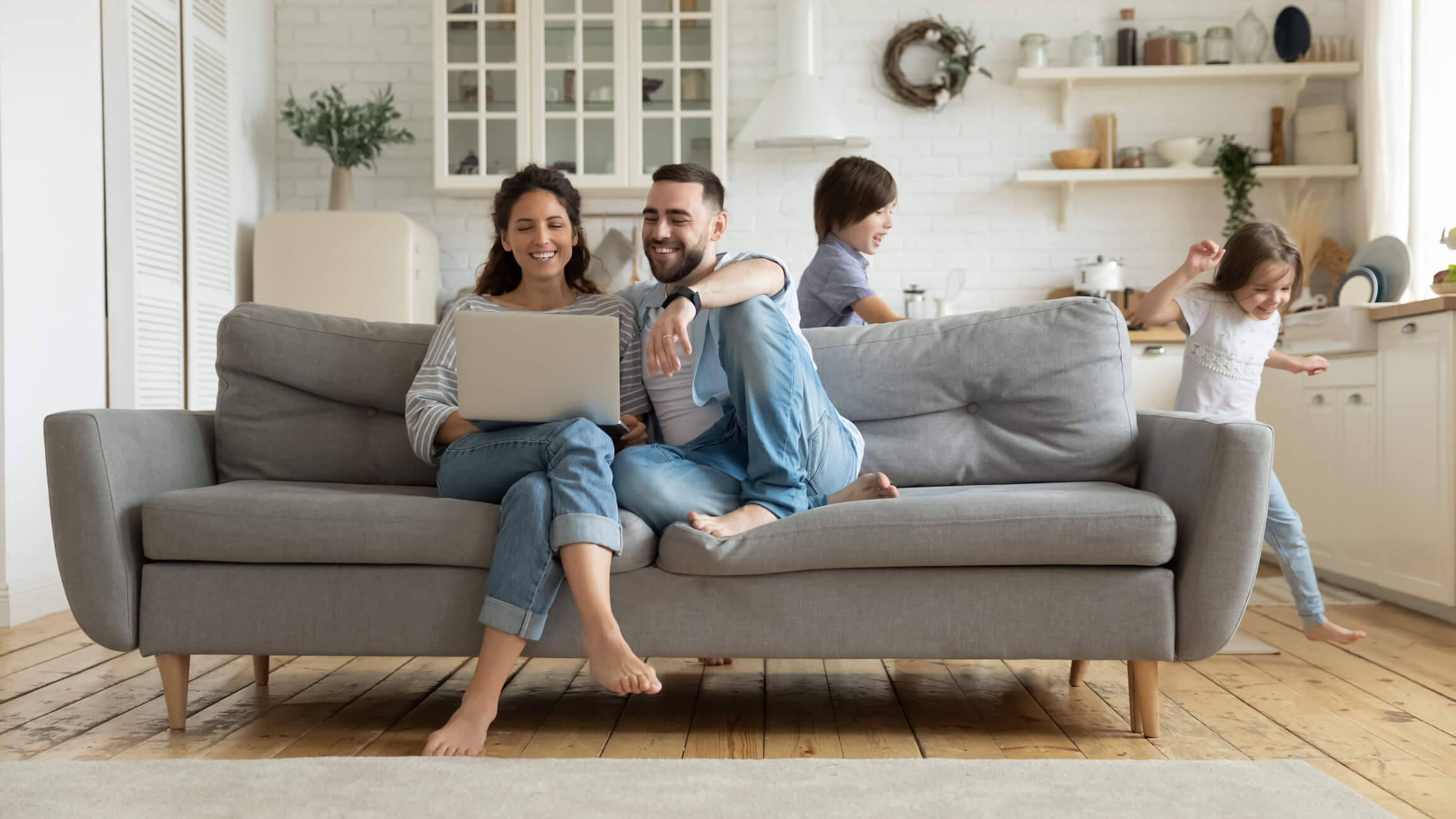 Family having fun inside their home